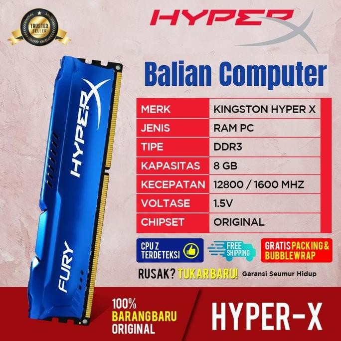 RAM KINGSTON HYPERX FURY GAMING DDR3 8GB PC12800 / RAM KINGSTON 8GB