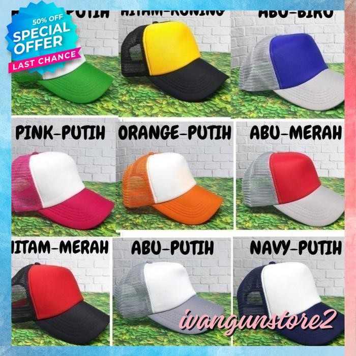 HIGHT QUALITY BEST PROMO TOPI TRUCKER JARING HAT CAP DISTRO BANYAK WARNA BIRU BENHUR BCA POLOS CUSTO
