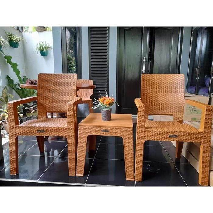 Kursi Plastik Rotan Napolly 8R3-Arm Kursi Taman Kursi Teras Set Meja Terlaris Best Quality 100% Orig