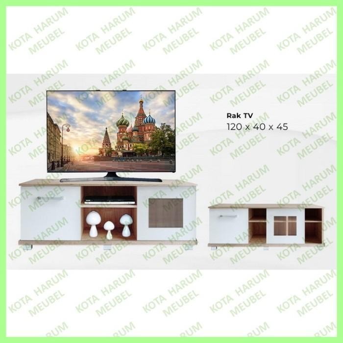 Meja Rak Lemari Tv 120 Coklat Putih Pintu Sliding Kaca Pendek Bandung New Best Quality 100% Original