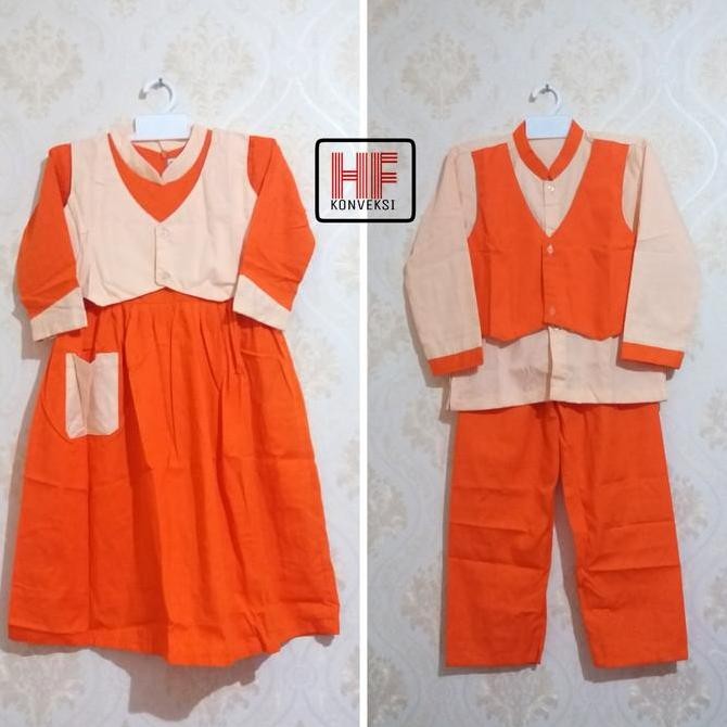 Seragam Muslim Anak TK PAUD Model Rompi Oren