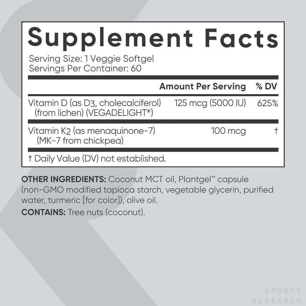 Sport Research Vitamin D3 K2 With Coconut Mct Oil 125 Mcg 60