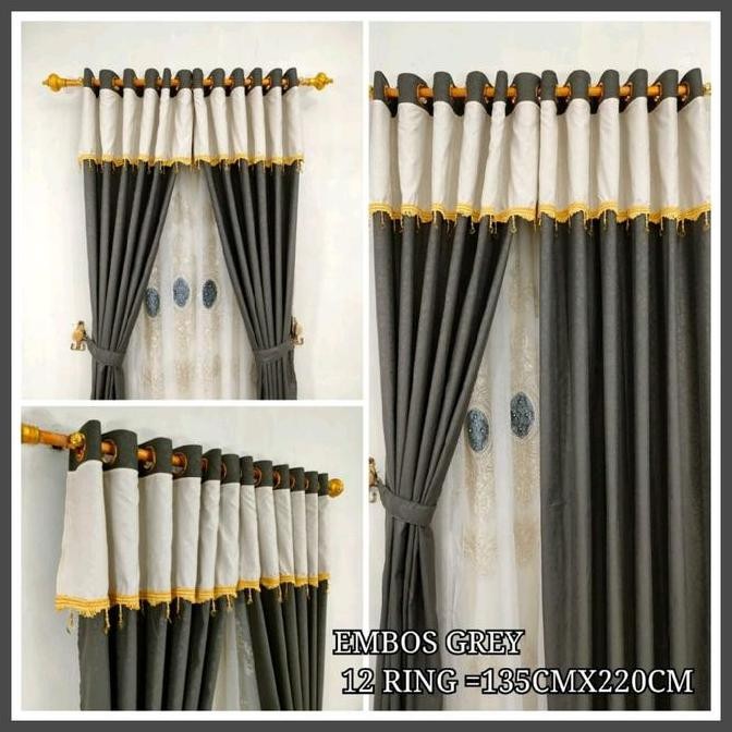 Gorden Renda Poni Embos Polos Warna Grey (abu tua) Desain Mewah | Gorden Premium Mewah Tirai Pintu J