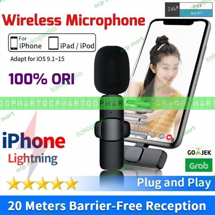 Wireless Microphone Iphone Lightning Mic Lavalier Hp Vlog Live Youtube