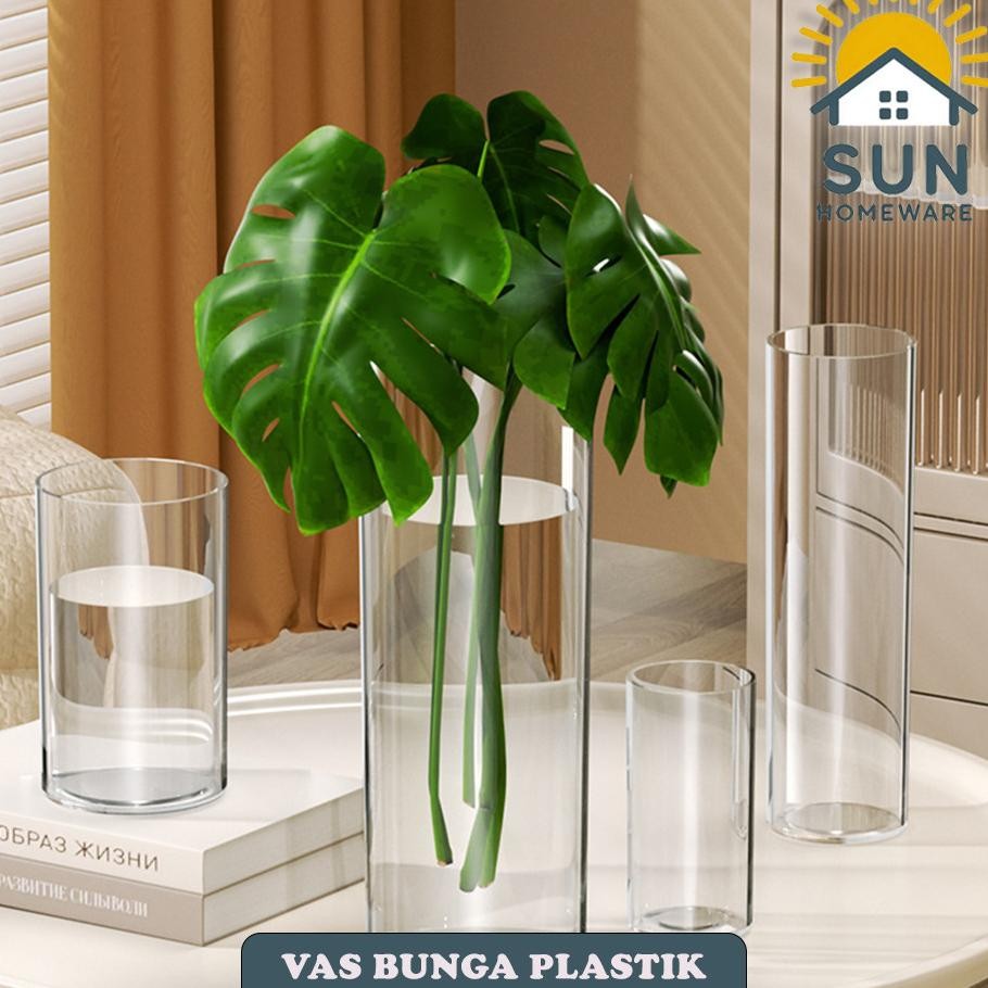 Sun Vas Bunga Plastik Bening Diameter 10Cm12Cm E05 Vas Plastik Tinggi Bambu Vas Bamboo Vas Air