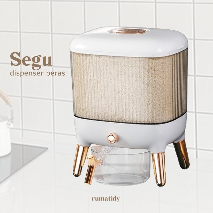 RUMATIDYSEGU Dispenser Beras Sultan 10kg Dengan Takaran 1 Liter Kontainer Beras Mewah Kotak Beras