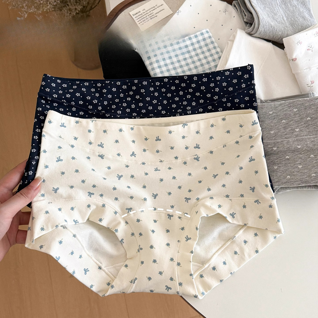 [Crush One] Wanita Pakaian Dalam Celana Boxer Katun Tipis dengan Selangkangan Panjang dan Motif Bung