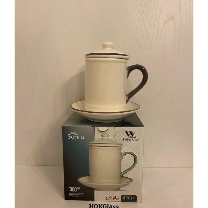 Mug Keramik Tutup Safira Set Mug Tatakan Dan Tutup