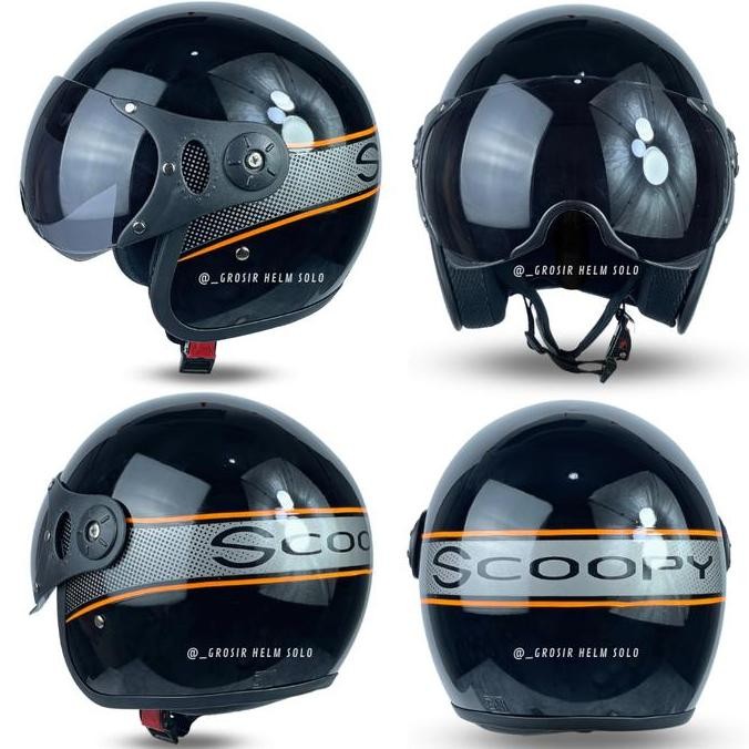 HELM BOGO SCOOPY WARNA PUTIH / HITAM LIST KARET MODEL KACA PILOT SNI COD SHA