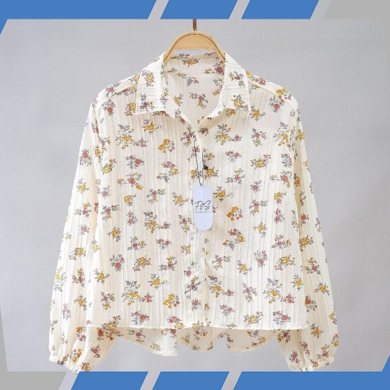 Bisa COD Atasan Fashion Korea Style Lengan Panjang Blus Wanita Musim Panas Casual Blouse Motif Bunga
