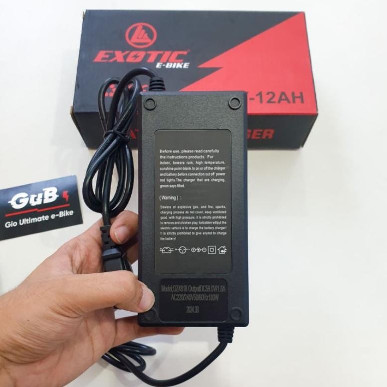 [Kecil Charger Sepeda Listrik Exotic 48V 12Ah Original / Cas Exotic Ebike 48V 12Ah He13