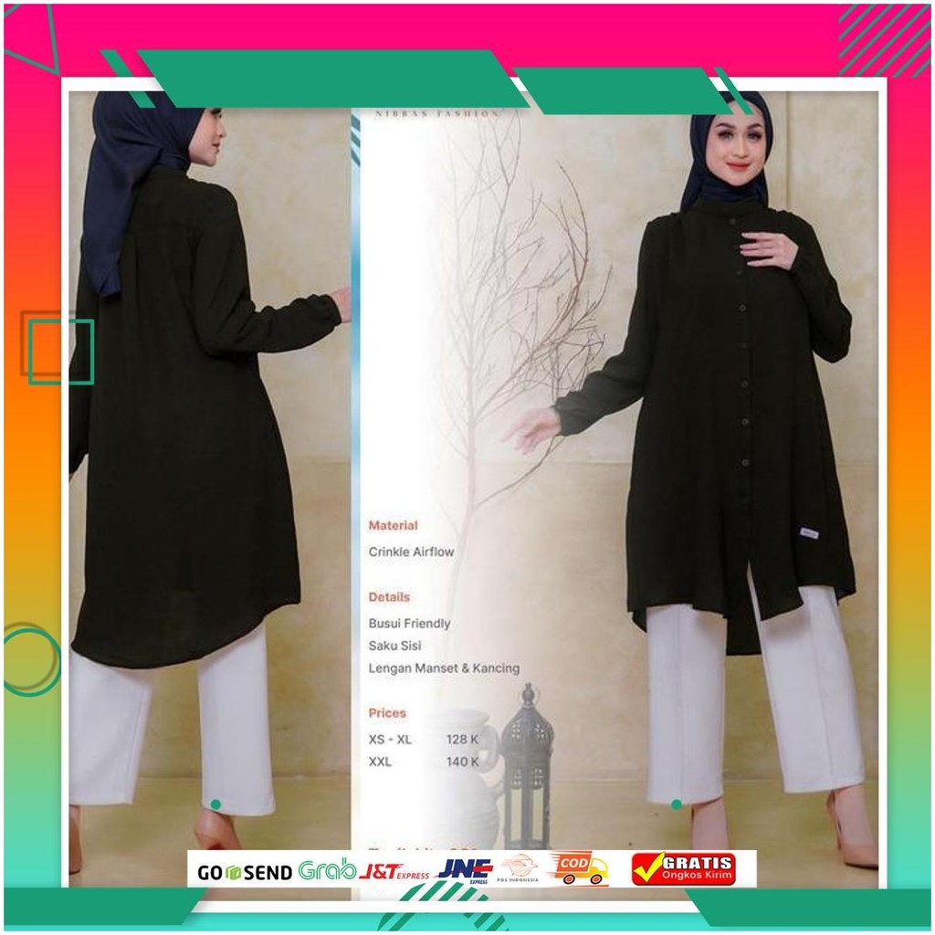 Nibras Tunik Terbaru Lite 001 Warna Putih Tulang Broken White Polos Atasan Blus Wanita Cantik Busui 