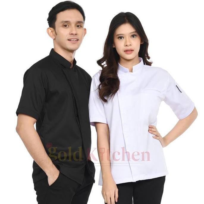 Baju Chef Baju Koki Chef Jacket Pria Wanita Lengan Pendek Model Korean Series B Warna Hitam Putih Sa