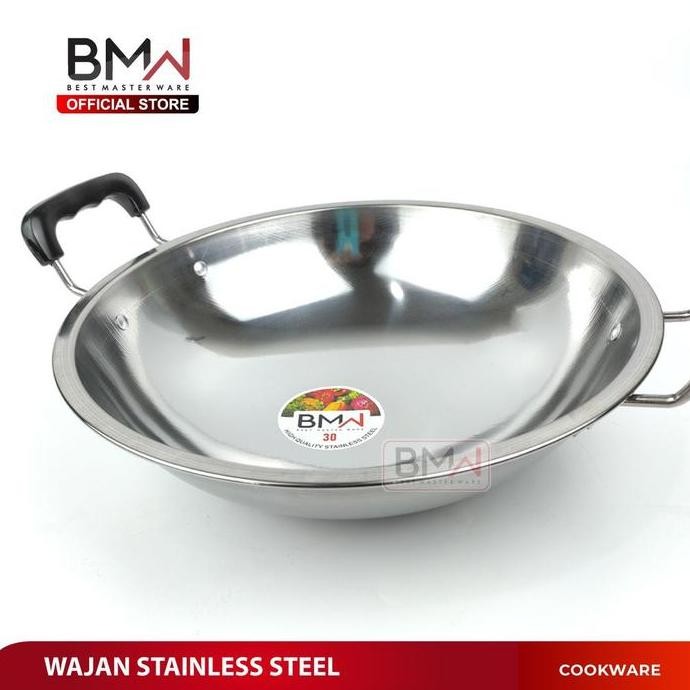 Wajan Kuali Wok Pan Penggorengan Stainless Steel Tebal anti lengket