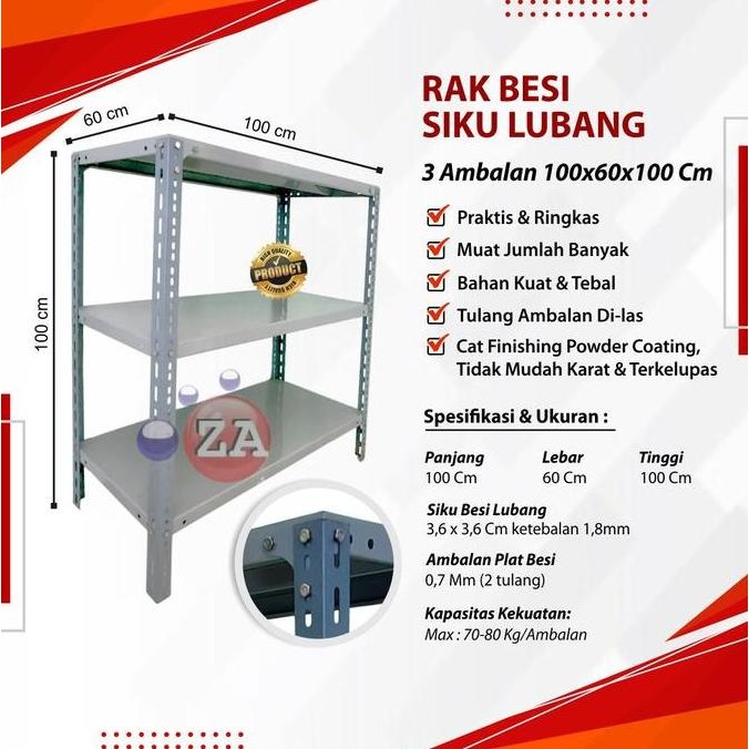 TERLARIS - Rak Besi Siku lubang 3 susun Meja Rak Aquarium ( 100 x 60 x 100cm )