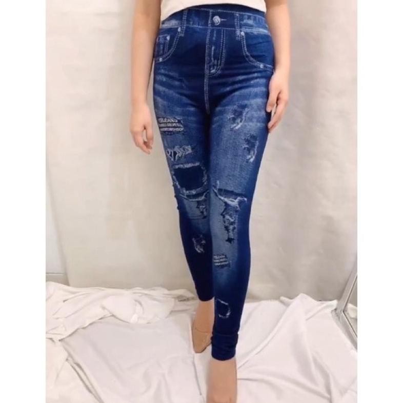 Berkualitas LEGGING JEANS IMPORT FIT TO 80KG / LEGING DENIM WANITA / LEJING JEANS MOTIF
