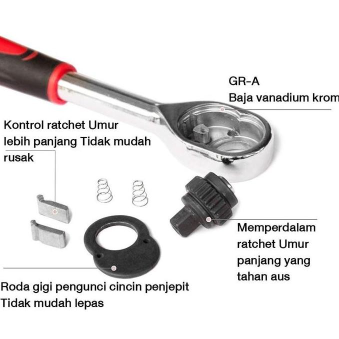 Kunci Socket Wrench Set Ratchet Kunci Pas 12 Antarmuka Kunci Pas Soket Ratchet 24 Gigi Set 12 Buah