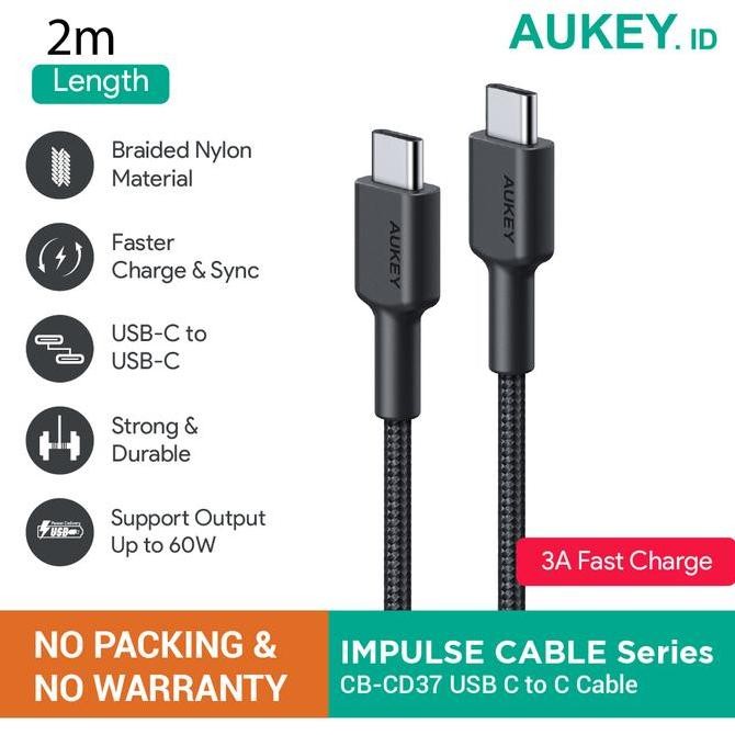 Kabel Aukey CB-CD37 USB C To C 3A 2M (NO PACKING & NO WARRANTY)