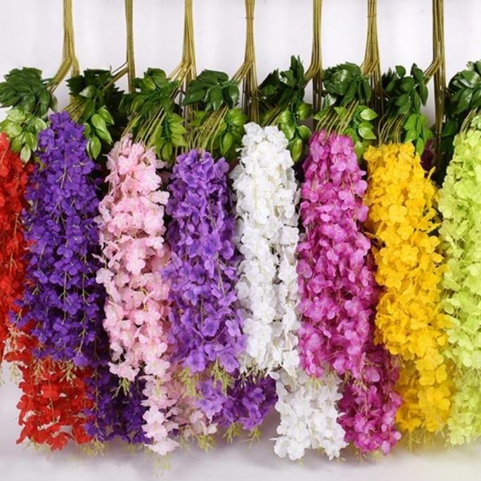 Bunga Wisteria Dekorasi Wedding Pernikahan Bunga Artificial Juntai Besar Rambat Hiasan Dinding 110Cm