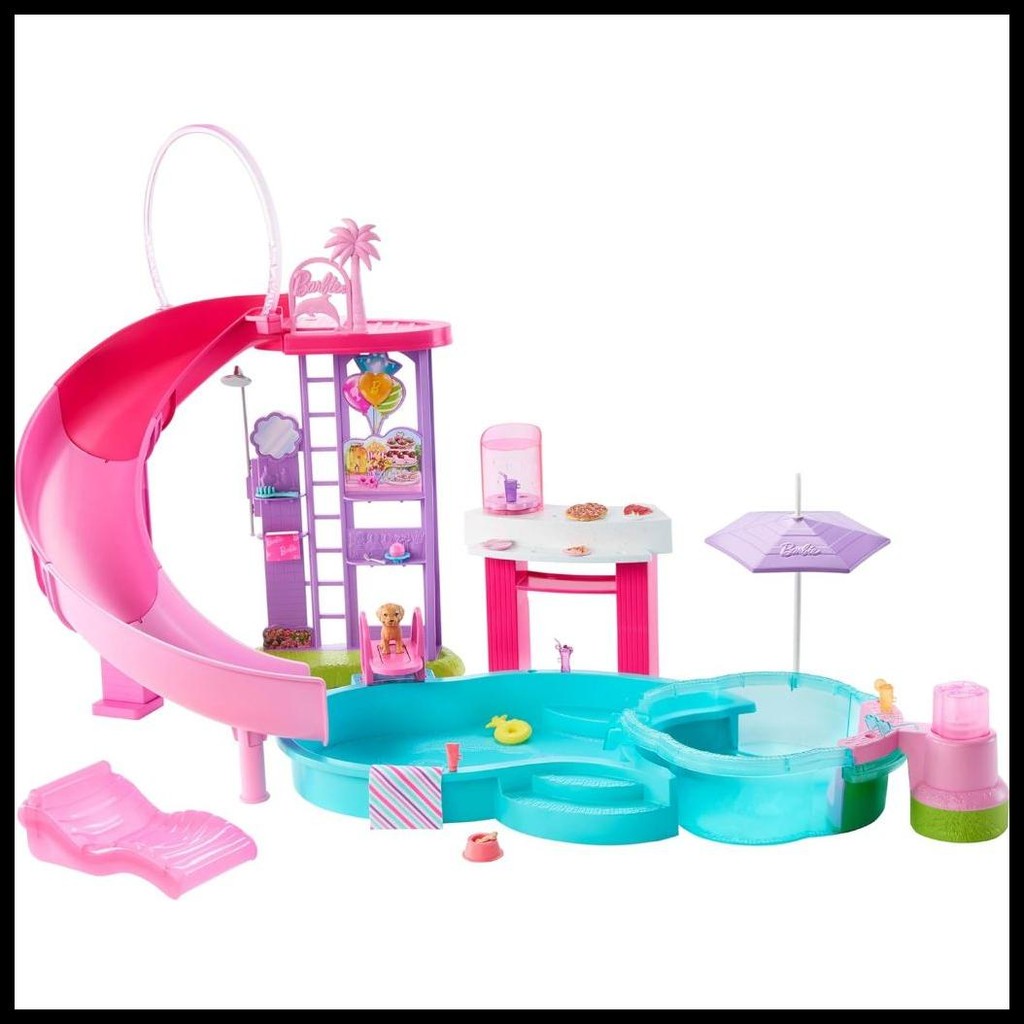 LIMITED EDITION SET PERMAINAN KOLAM RENANG IMPIAN BARBIE SPESIAL DENGAN 6 AREA BERMAIN, TERMASUK