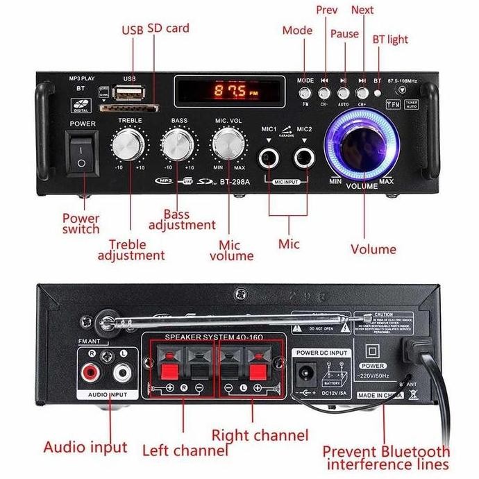 Ampli Bluetooth Equalizer Audio Amplifier Suara Home Theater Fm 600W