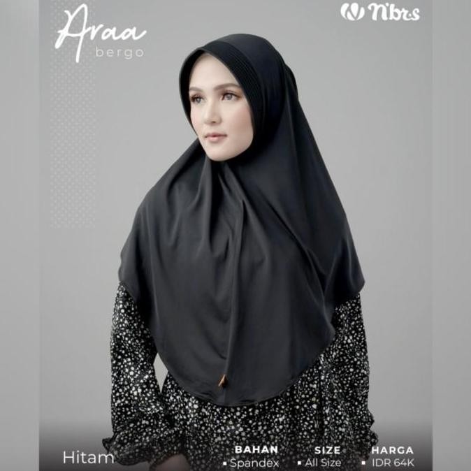 Promo Nibras Hijab Araa Bergo Warna Hitam Polos Jilbab Instan Spandek Adem COD