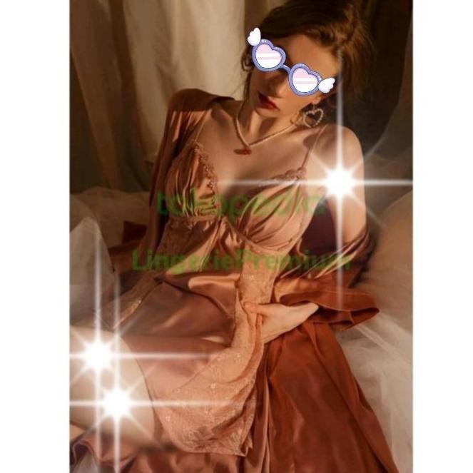 TERMURAH - Lingerie premium pajamas set 2 in 1 kimono satin