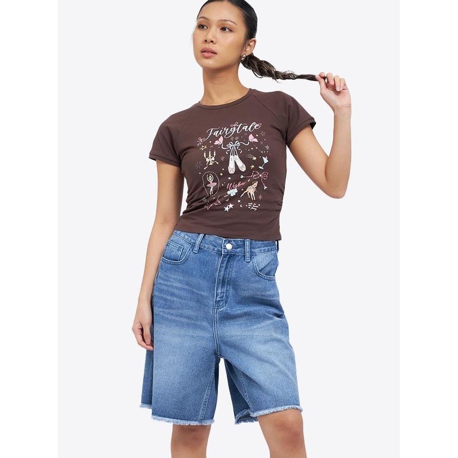 NEW - COLORBOX Basic Denim Bermuda Shorts I-SPDKEY225G155 Med Blue