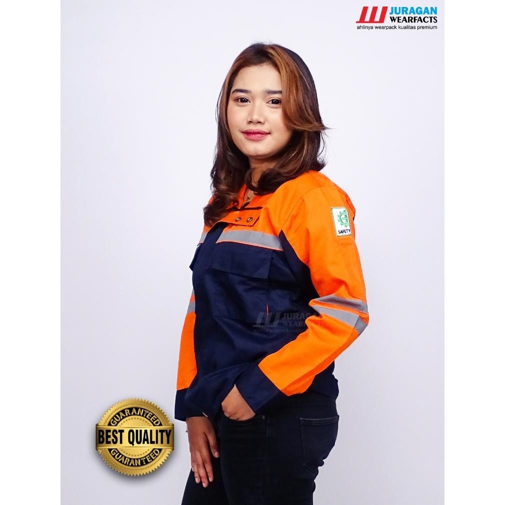 Trend - Juragan Wearfacts - Wearpack Semi Jaket Warna Orange Kombinasi Biru Navy ,.