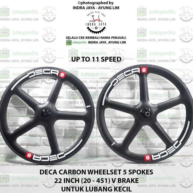 TERBARU DECA V BRAKE WHEEL SET CARBON 5 SPOKE 20-451 Atau 22 Inch BISA GRAB