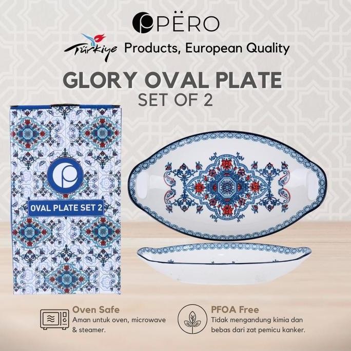 Pero Set Of 2 Oval Plate / Set Piring Porcelain / Piring Set Premium Motif Turki / Piring Saji Set K