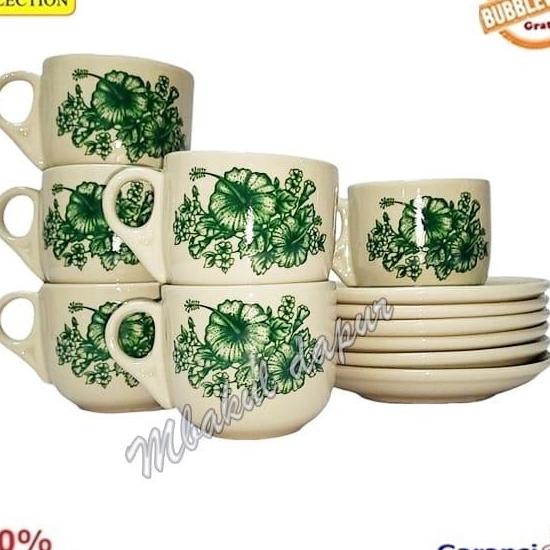 Cangkir Kopi Set Cangkir Set Keramik Plus Tatakan Motif Bunga Kopi Tiam Bistro Kualitas Tebal Set 6 