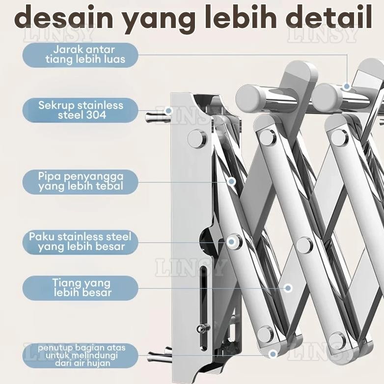 Jemuran Dinding Lipat Stainless 2 Meter Jemuran Baju Pakaian Dinding Jemuran Lipat Dinding