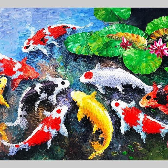 Lukisan ikan koi palet timbul 135x85