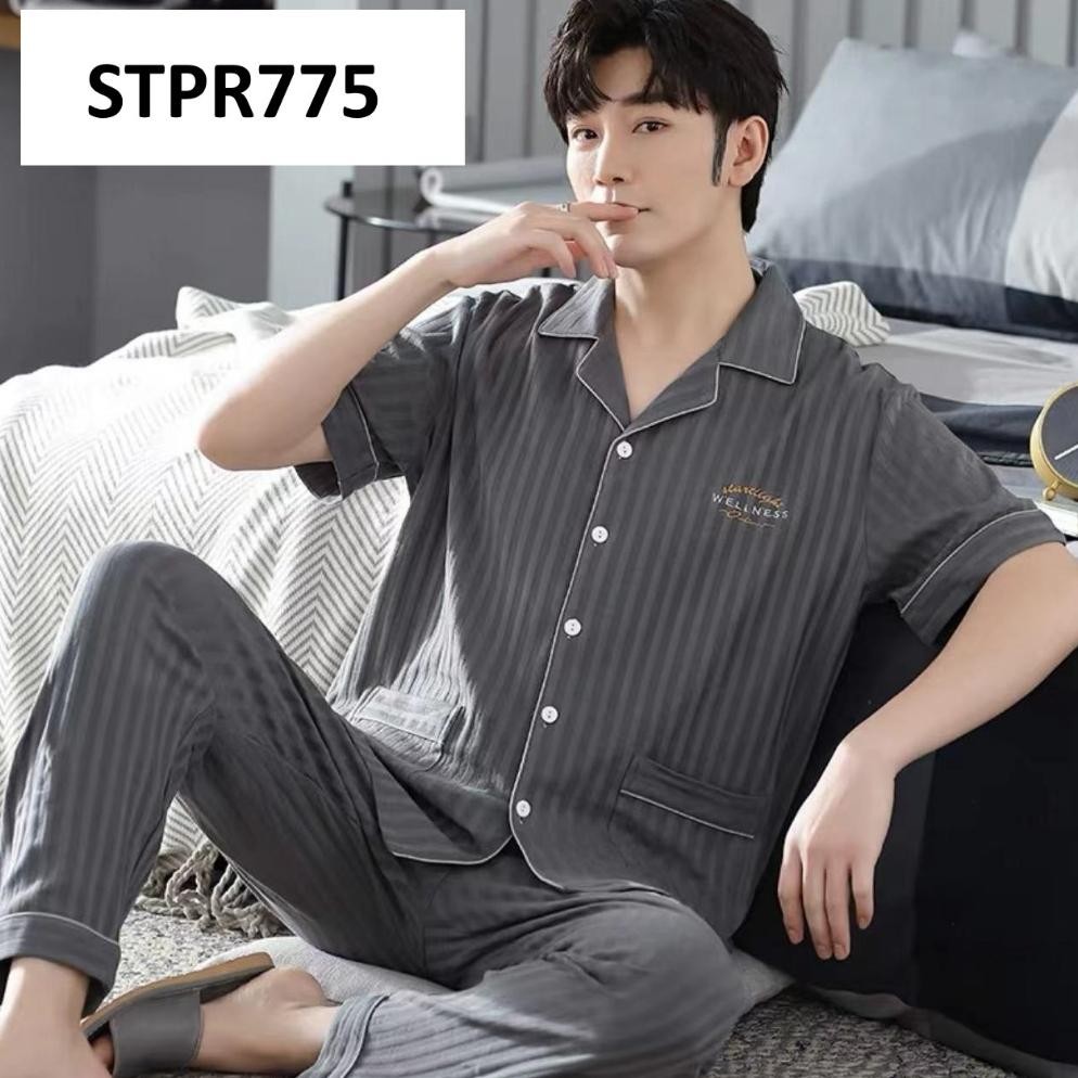 Piyama Pria Baju Tidur Pria Lengan Pendek Celana Panjang Polos