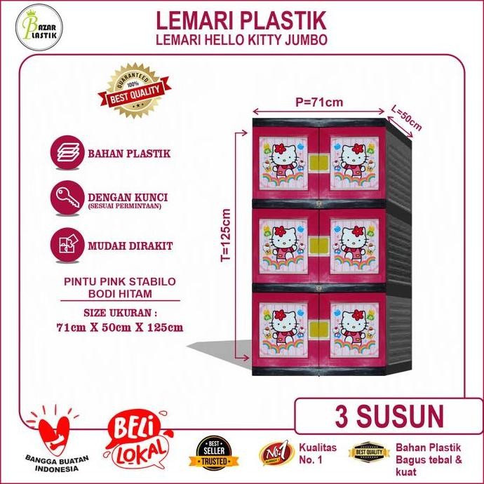 Promo Lemari Jumbo Lemari Pakaian Lemari Plastik 3 Susun Kunci HELLO KITTY 3 SUSUN KUNCI ( KITTY2SSN