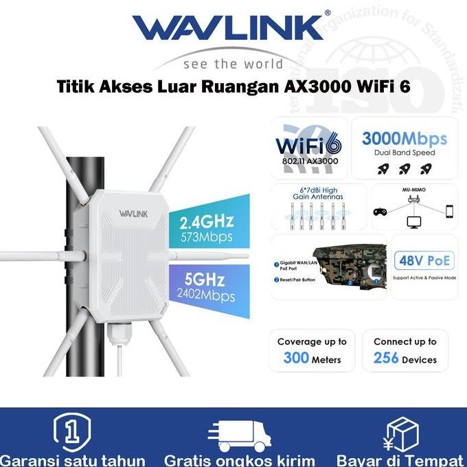 WAVLINK WIFI6 OUTDOOR ACCESS POINT, DUAL BAND 2.4G+5G AX3000 LONG RANGE OUTDOOR WIFI MESH EXTENDER W