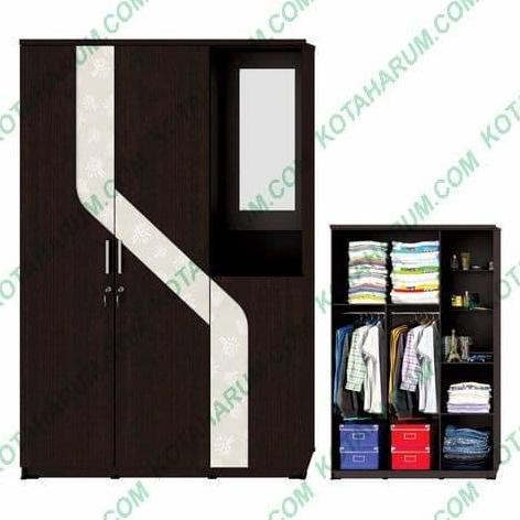 lemari baju pakaian cermin kaca 3 pintu 332 activm hitam putih bandung