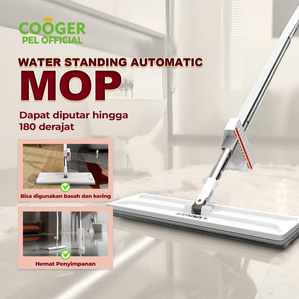 COOGER Alat Pel Standing Mop Lantai Tarik Peras Otomatis Dapat Berputar 360 Derajat Microfiber Pel L