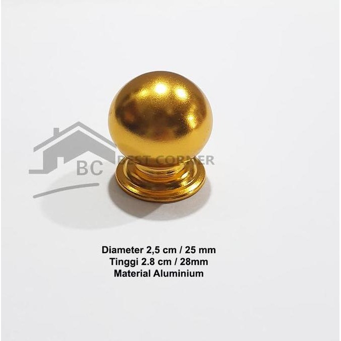 Tarikan Knob Laci atau Lemari Gundu Gold / Tarikan aluminium Gold