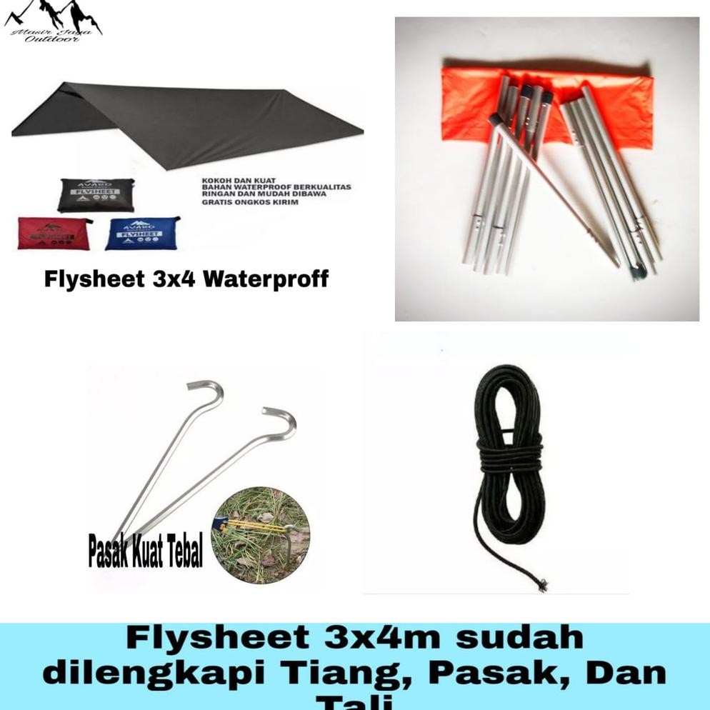 [TERMURAH] FLYSHEET 3X4 3X3 2X3M SUDAH DILENGKAPI TIANG FLYSHEET-PASAK-TALI