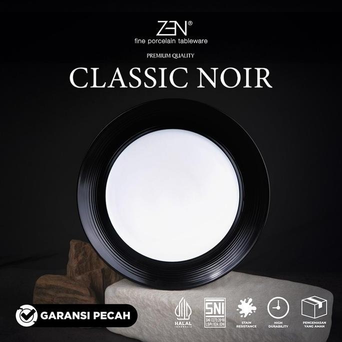 ZEN Piring Makan Keramik Stoneware Classic Noir Piring Saji Hitam Estetik Diameter 28cm cm