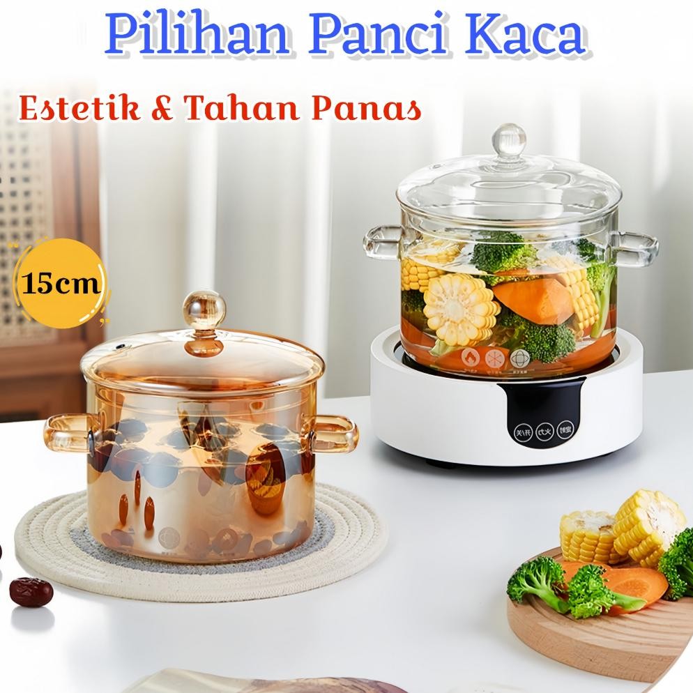 One Two Cups Panci Tutup Kaca Tahan Panas Dan Api Glass Cooking Pot Panci Sayur 1900ml Transparan