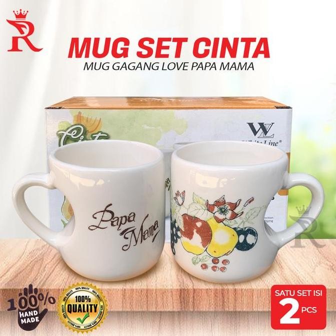 Mug Cinta Mug Set Gagang Love Papa Mama Merk White Line