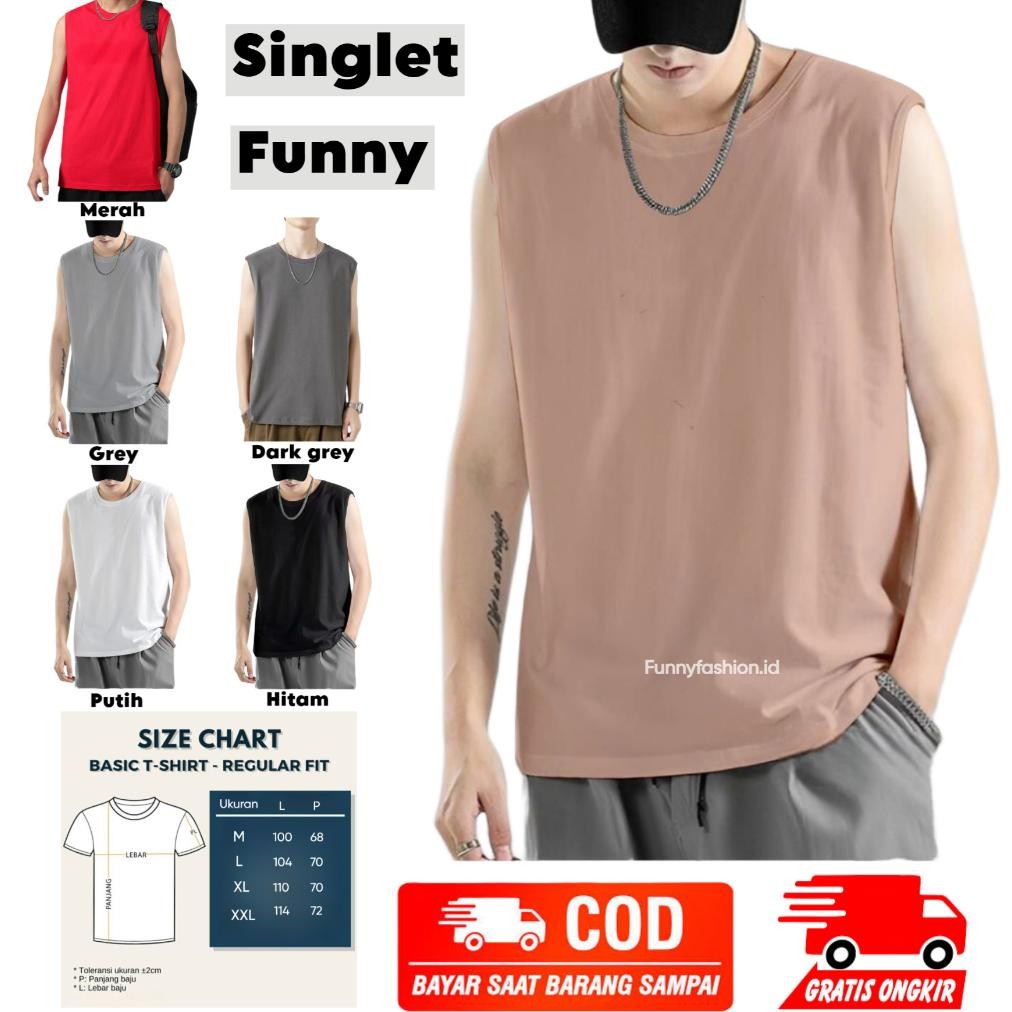Kekinian Funnyfashion Singlet Pria Polos terbaru - Baju Oblong Pria Polos - Singlet Pria Keren - Sin