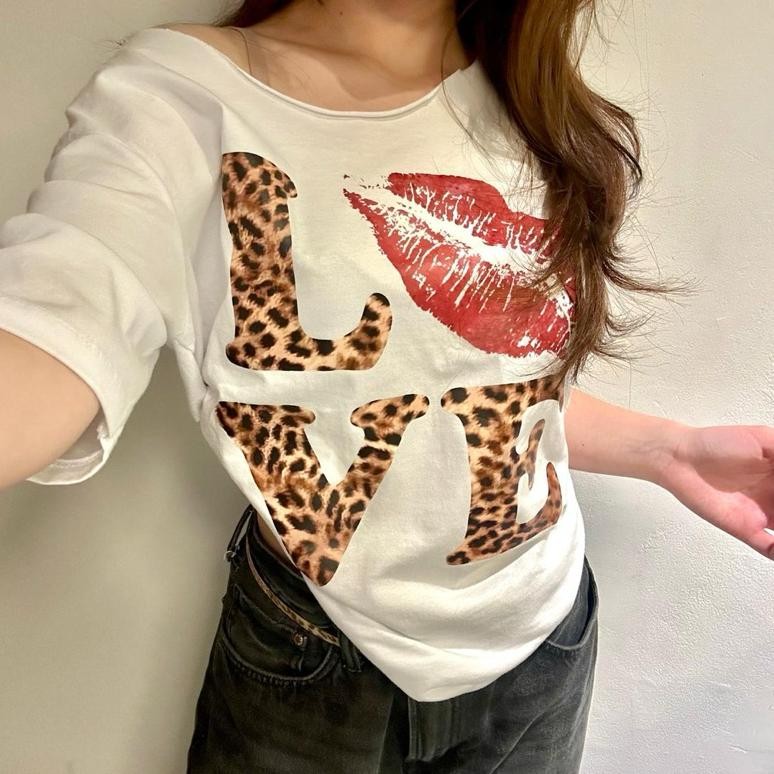 Kekinian - love leopard crop top y2k baby tee retro streer vintage ahs style stockholm .,