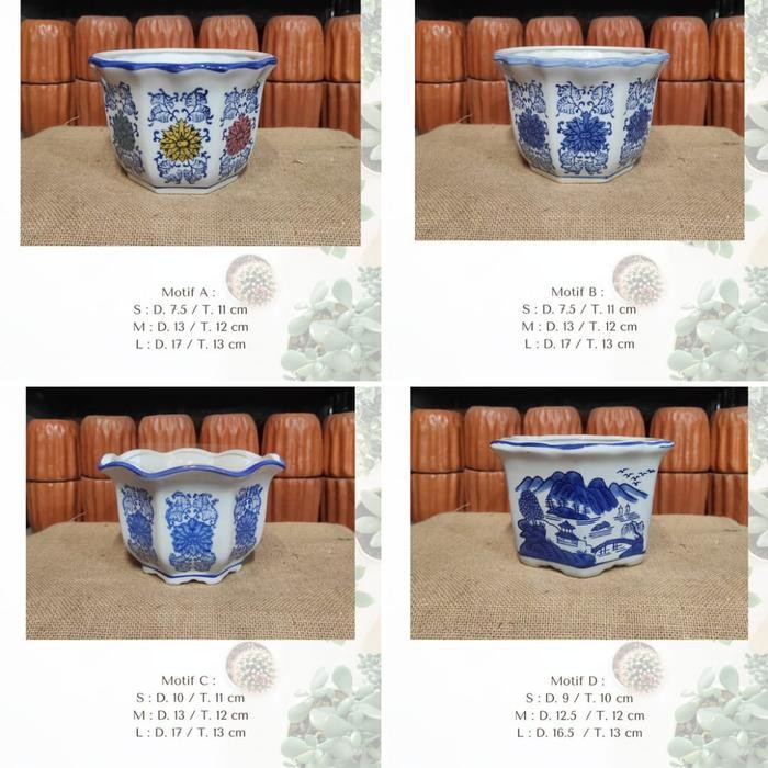 Pot Keramik / Pot keramik cantik / Pot Keramik putih motif bunga