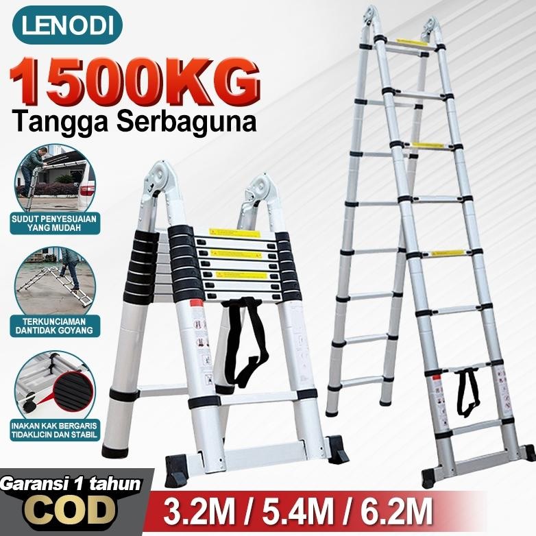 Lenodi  Tangga Teleskopik Portabel Rumah Tangga 3.2Meter Multifungsi Dengan Teknik Tangga Lipat/Tang