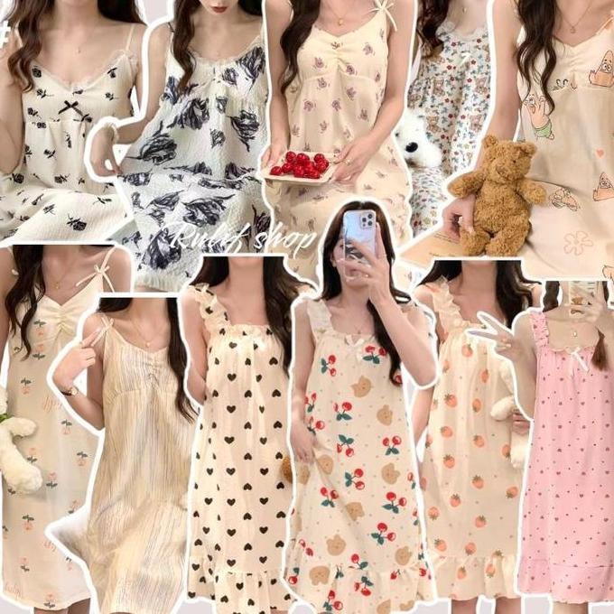 Baju Tidur Daster Wanita Dewasa Import Rulif Model Rumbai Plus Cup Bra Busa - Fit, Kaos