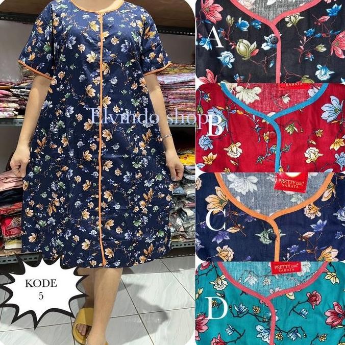 Daster L Ld 120Cm Katun Sabata Lembut Full Kancing Bunga Pretty